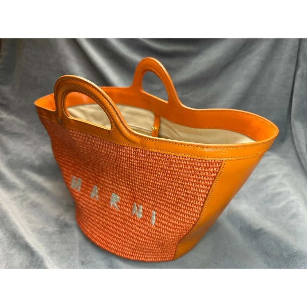 Marni Tropicalia Basket bag 2WAY Shoulder‎ Orange Raffia Leather Tote Used